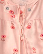 Baby Girl Floral 2-Way Zip Sleeper - Orange, image 2 of 4 slides