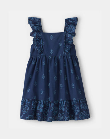 Tout-petit fille - Robe &agrave; &eacute;paules volant&eacute;es &agrave; motif floral - Bleu marine, 