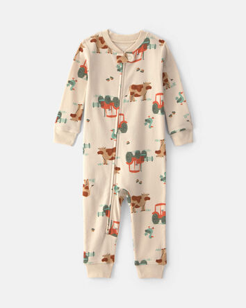 Baby Boy 1-Piece Farm 2-Way Zip 100% Cotton Snug Fit Pyjama - Cream, 