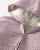 Girls Recycled Teddy Fleece Waffle Knit Hooded Jacket Made with Organic Cotton, image 3 of 5 slides