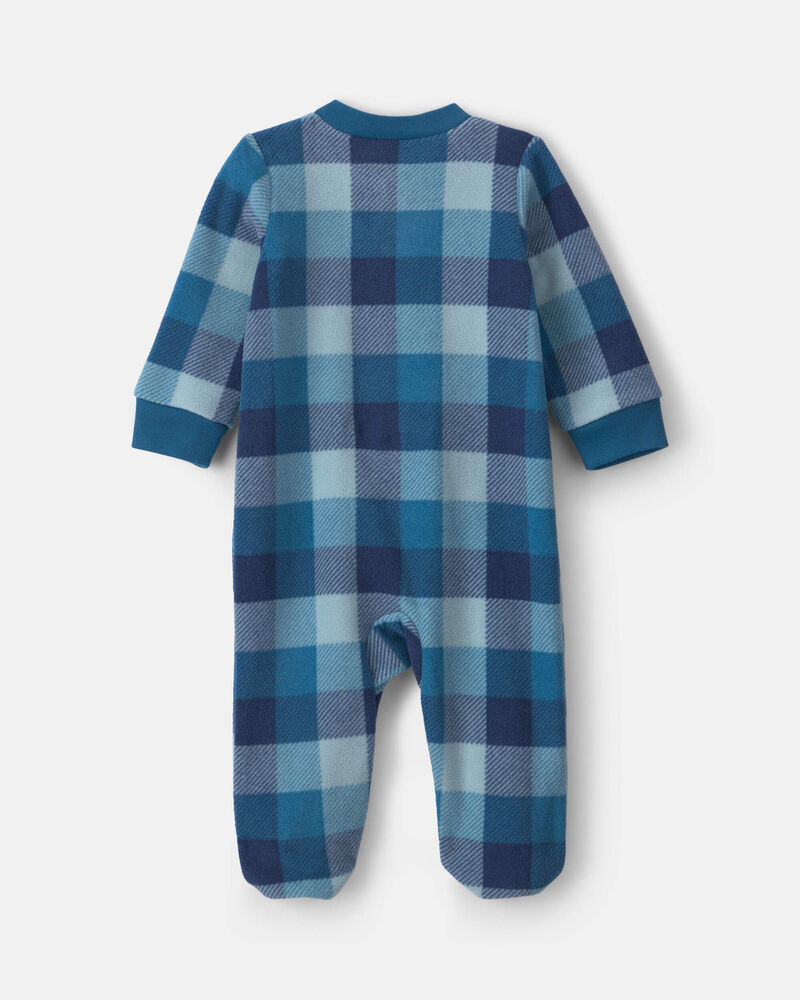 B&eacute;b&eacute; gar&ccedil;on - Grenouill&egrave;re en molleton &agrave; fermeture &agrave; glissi&egrave;re double sens &agrave; carreaux et ourson &ndash; Bleu, image 2 sur 5 diapositives
