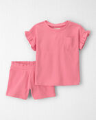 Tout-petit fille - Ensemble 2 pi&egrave;ces haut et short en coton biologique, image 1 sur 4 diapositives