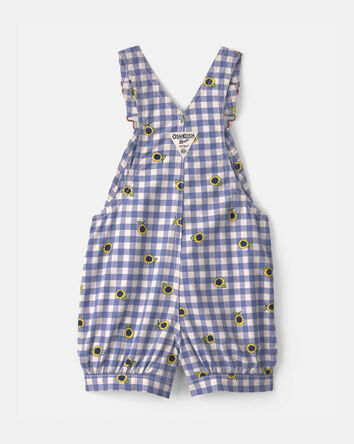 Toddler Girl Sunflower Gingham Shortall - Blue, 