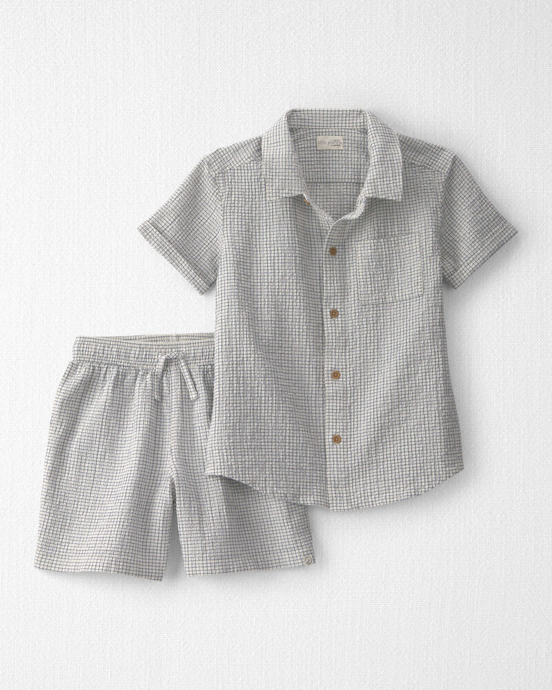 Boys 2-Piece Organic Cotton Seersucker Gauze Top & Short Set, image 1 of 5 slides