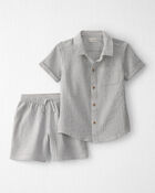 Boys 2-Piece Organic Cotton Seersucker Gauze Top & Short Set, image 1 of 5 slides
