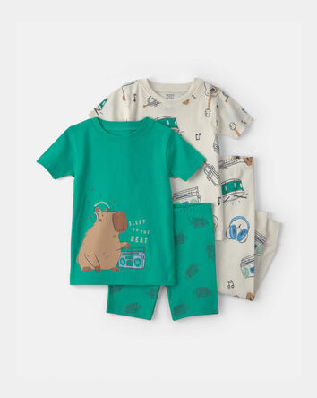 Tout-petit gar&ccedil;on - Pyjama 4 pi&egrave;ces en 100&nbsp;% coton &agrave; motif capybara - Vert/Ivoire, 