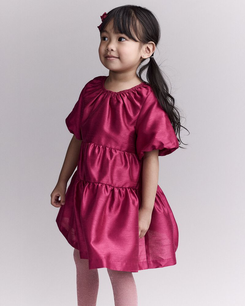 Toddler Girl Puff Sleeve Short-Sleeve Dress - Pink, image 4 of 6 slides