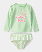 Baby Girl 2-Piece 'Vacay Mode' Rashguard Swimsuit Set - Green, image 1 of 4 slides