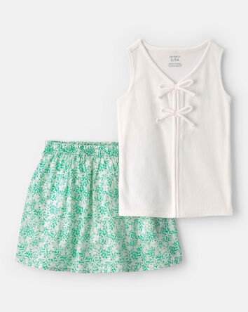 Girls 2-Piece Floral Sleeveless Top & Skort Set - Green/Ivory, 