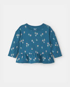 Baby Girl Floral Long Sleeve Top - Teal, image 1 of 3 slides