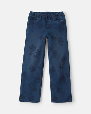 Filles - Jean d&eacute;contract&eacute; &agrave; motif floral - D&eacute;lav&eacute; moyen, 