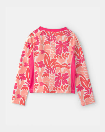 Girls 3-Piece Floral Long-Sleeve Rashguard Swimsuit Set - Pink/Orange, 