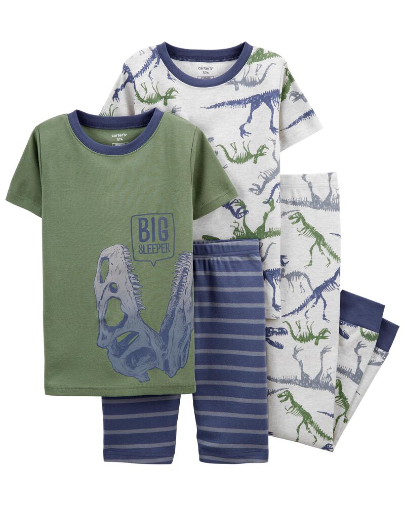 4-Piece Dinosaur 100% Snug Fit Cotton Pyjamas, image 1 of 3 slides