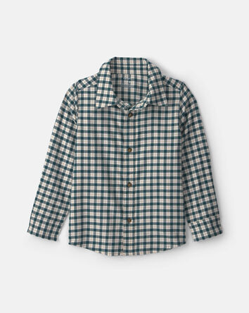 Boys Plaid Long-Sleeve Button-Down Shirt - Green/White, 