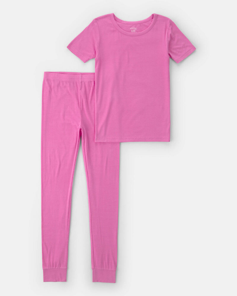 Girls PurelySoft Short-Sleeve Snug Fit 2-Piece Pyjama Set - Pink, image 1 of 7 slides