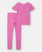 Girls PurelySoft Short-Sleeve Snug Fit 2-Piece Pyjama Set - Pink, image 1 of 7 slides