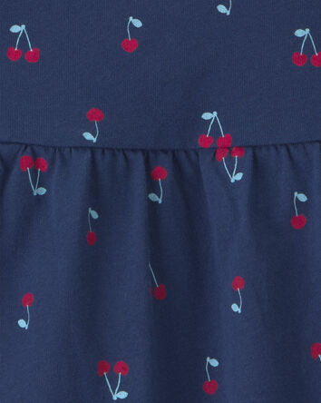 Baby Girl Cherry Sleeveless Bodysuit Dress - Navy Blue, 