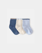 Baby 3-Pack Ankle Socks - Blue/Ivory, image 1 of 2 slides