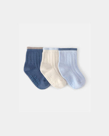 Baby 3-Pack Ankle Socks - Blue/Ivory, 
