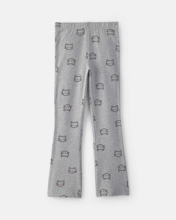 Girls Cat Cotton Pull-On Stretch Leggings - Grey, 