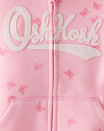 Toddler Butterfly Print French Terry Hooded Jacket - Pink, 