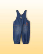 Baby Disney&copy; Winnie the Pooh Embroidered Knit-Like Denim Overalls - Dark Wash, image 3 of 5 slides
