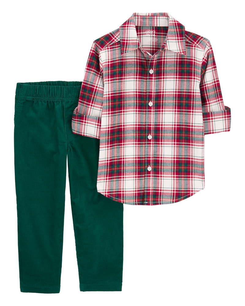 Toddler 2-Piece Plaid Button-Down Shirt & Pull-On Corduroy Pant Set, image 2 of 4 slides