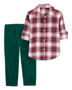 Toddler 2-Piece Plaid Button-Down Shirt & Pull-On Corduroy Pant Set, image 2 of 4 slides