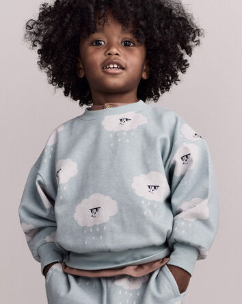 Toddler Wide-Arm Sweatshirt in Rain Cloud Print - Pale Blue, 