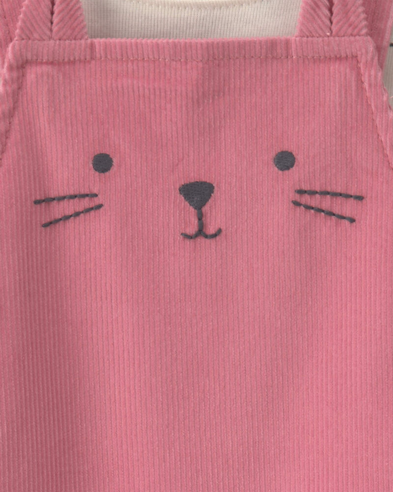 Baby Girl 2-Piece Cat Corduroy Overall Set - Pink, image 5 of 6 slides