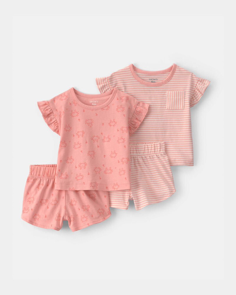 Baby Girl 4-Piece Crab Top & Short Set - Pink, image 1 of 4 slides