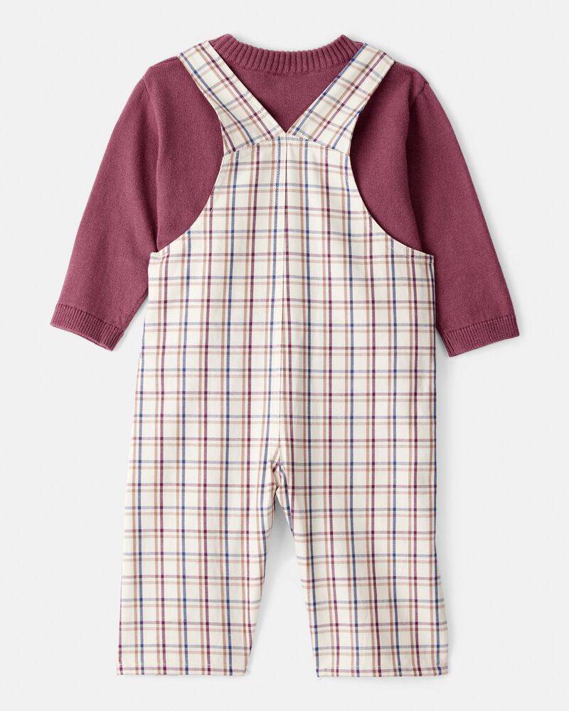 Baby Boy 2-Piece Plaid Overall Set - Maroon/Ivory, image 2 of 6 slides