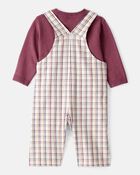Baby Boy 2-Piece Plaid Overall Set - Maroon/Ivory, image 2 of 6 slides