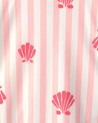 Girls 1-Piece Shell Striped Swimsuit - Pink, image 3 of 4 slides