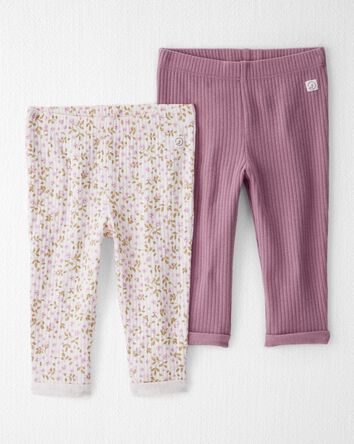 B&eacute;b&eacute; fille - Leggings en coton biologique &agrave; c&ocirc;tes, paquet de 2, 