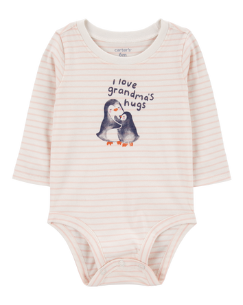 Baby Penguin Grandma's Hugs Long-Sleeve Bodysuit, 