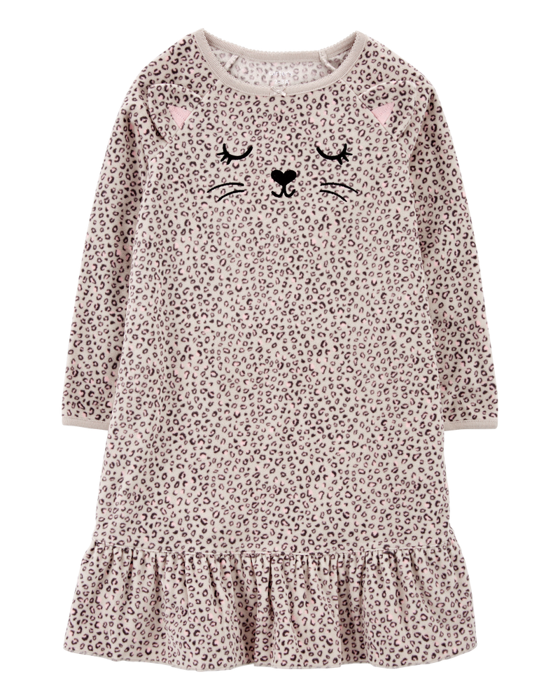 Kid Leopard Fleece Nightgown, image 1 of 3 slides