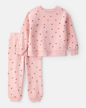 Toddler 2-Piece Apple Print Doubleknit Pant Set - Pink, 