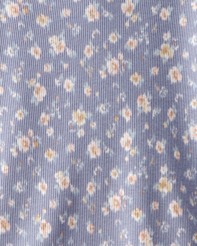 Kid Ribbed Floral Print Long-Sleeve Shirt - Blue, image 2 of 3 slides