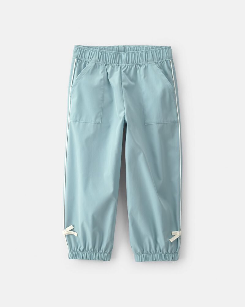 Toddler Girl Bow-Cuff Poplin Joggers - Blue, image 1 of 7 slides