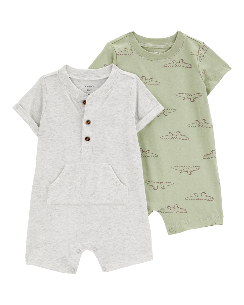 Baby 2-Pack Cotton Rompers, image 1 of 4 slides