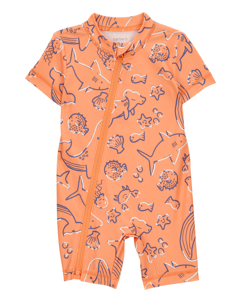 Baby Boy 1-Piece Whale Print Rashguard, image 1 of 4 slides