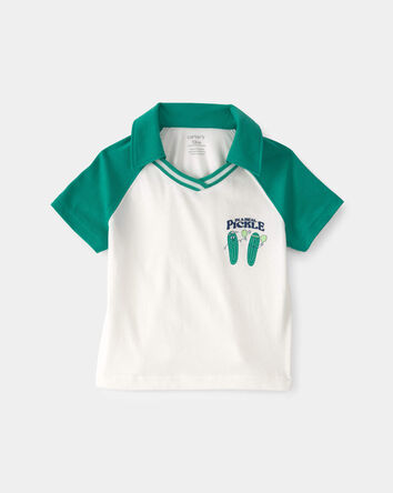 Baby Boy Pickleball Polo Shirt - Green/Ivory, 
