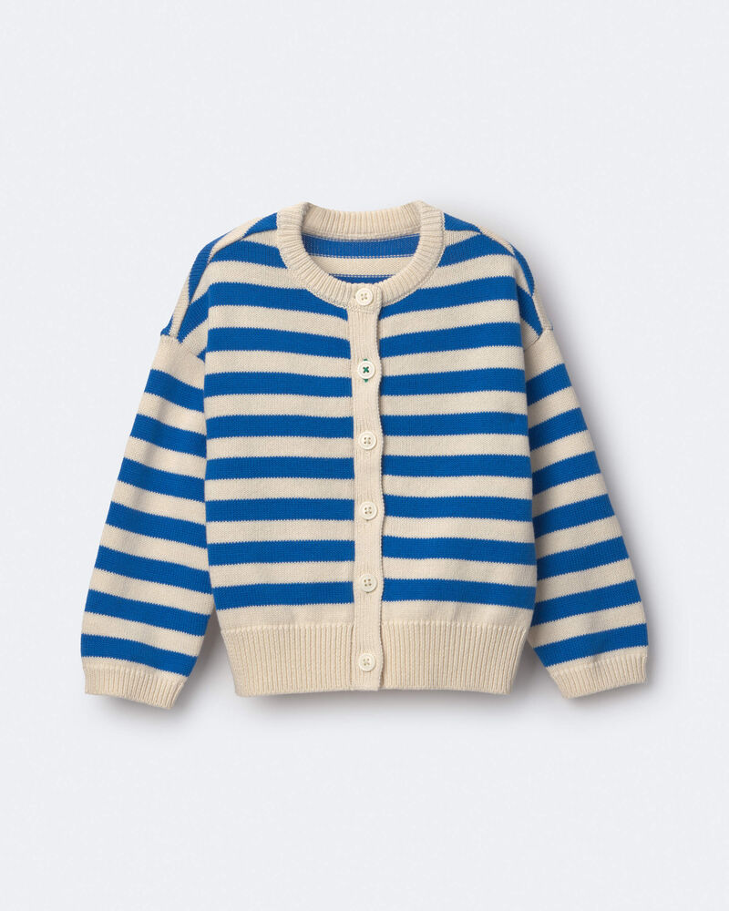 Toddler Girl Button-Down Cardigan in Stripes - Royal Blue/Cream, image 1 of 2 slides