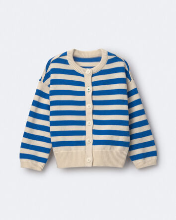 Toddler Girl Button-Down Cardigan in Stripes - Royal Blue/Cream, 