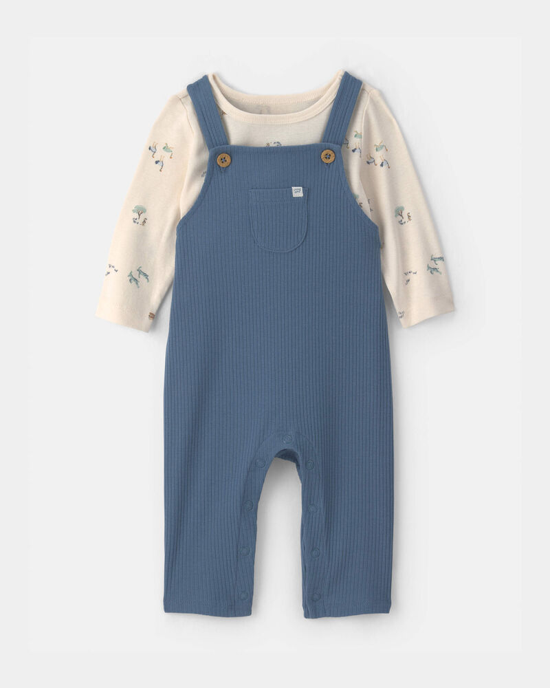 B&eacute;b&eacute; gar&ccedil;on - Ensemble 2 pi&egrave;ces salopette &agrave; motif safari &ndash; Bleu/Cr&egrave;me, image 1 sur 5 diapositives