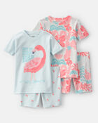 Toddler Girl Flamingo 100% Cotton Short-Sleeve Snug Fit 4-Piece pyjama Set - Pink/Blue, image 1 of 4 slides