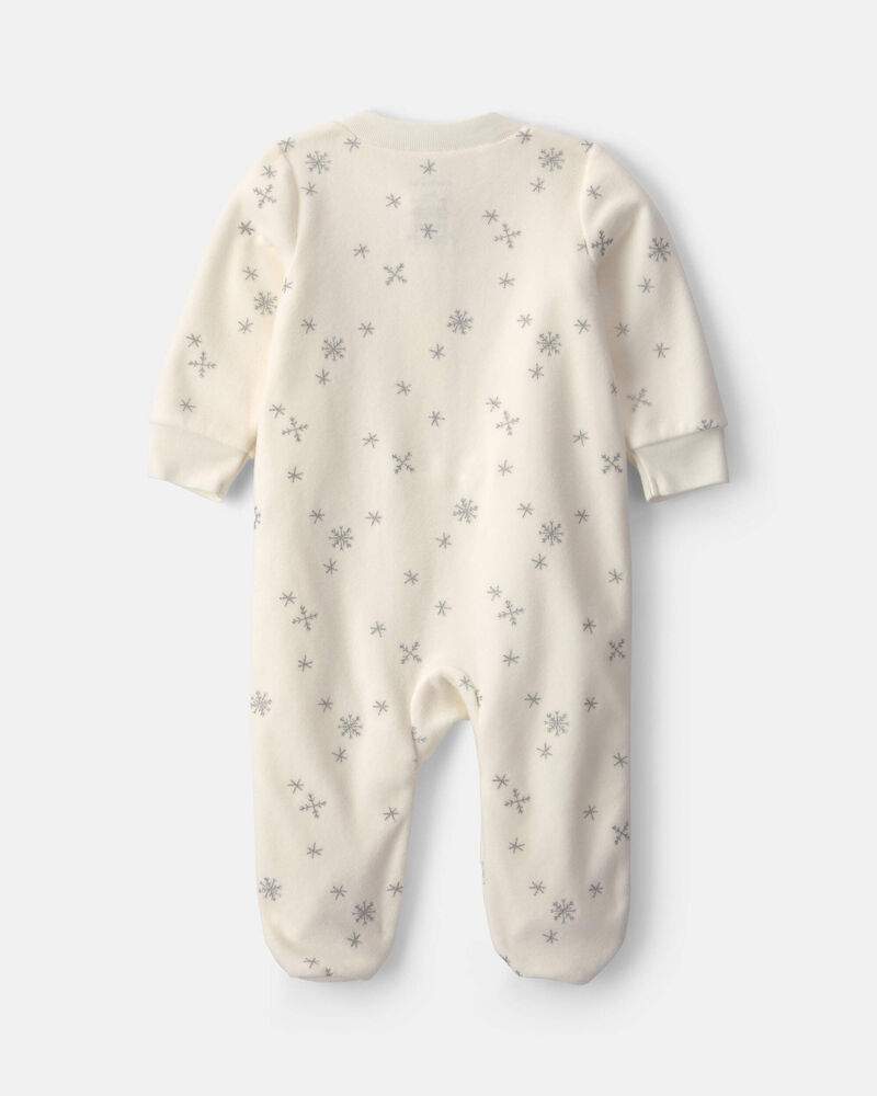 Baby Girl Snowflake Fleece 2-Way Zip Sleep & Play Pyjamas - Cream, image 2 of 5 slides