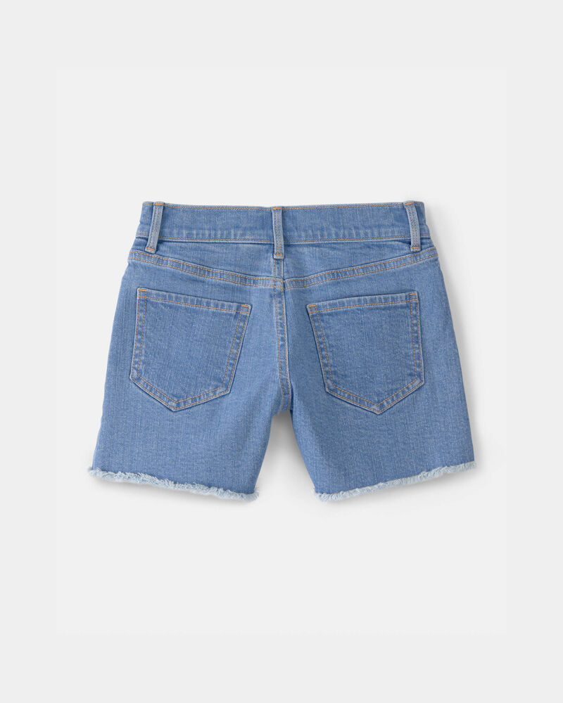 Girls Cherry Denim Embroidered Midi Shorts - Medium Wash, image 3 of 5 slides