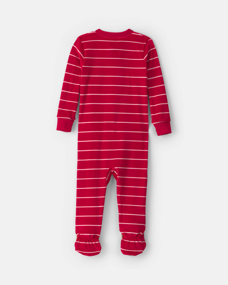 Toddler Boy 1-Piece Moose Striped DreamPlush Snug Fit Footed Pyjama - Red, image 2 of 5 slides